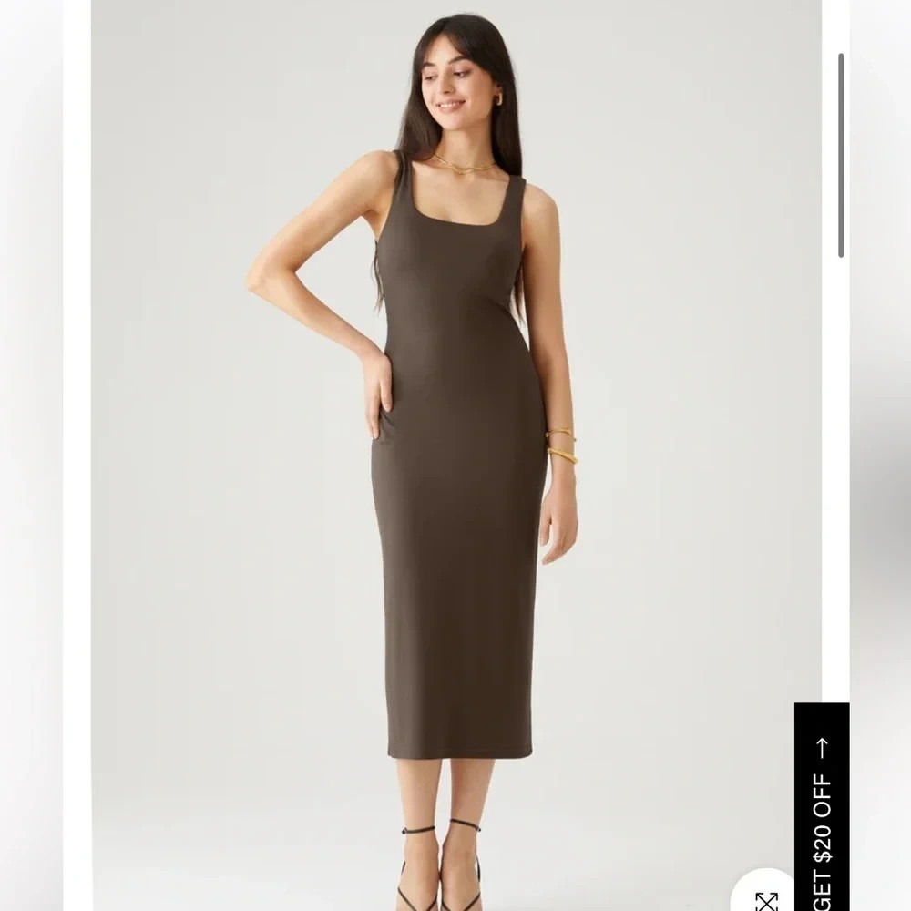 NEW OGL MOVE Sleeveless XS Dark Truffle Brown Brami Contour Bra Tank Midi Dress